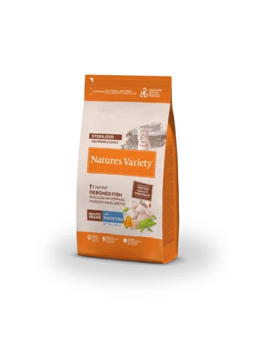 Comida para Gato Esterilizado NATURES VARIETY Healthy Grain de Pescado Blanco 1,25kg